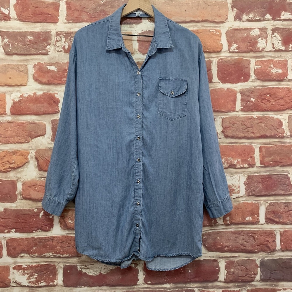 Fate Shirt Dress Women's Medium Blue Chambray Denim Cut Out Twist Back Casual